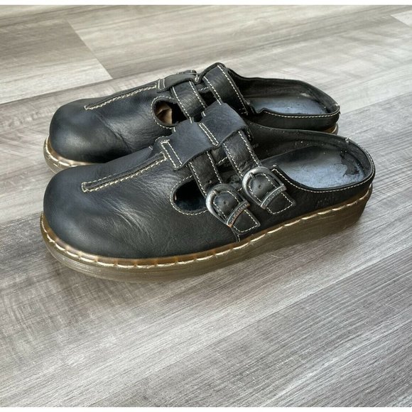Dr. Martens Shoes - DR MARTENS Womens Black Leather Double Buckle Mary Jane Shoes Size 8 Mules Y2K